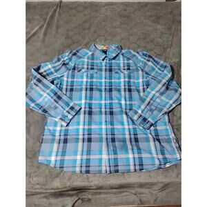 THE NORTH FACE Casual Travel Shirt Men Size XXL Long Sleeve Polyester Plaid blue